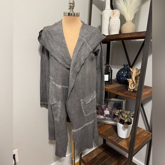 Pete&Greta Johnny Was Gray Draped Open Front Cardigan Hood Size XSmall - Picture 1 of 8